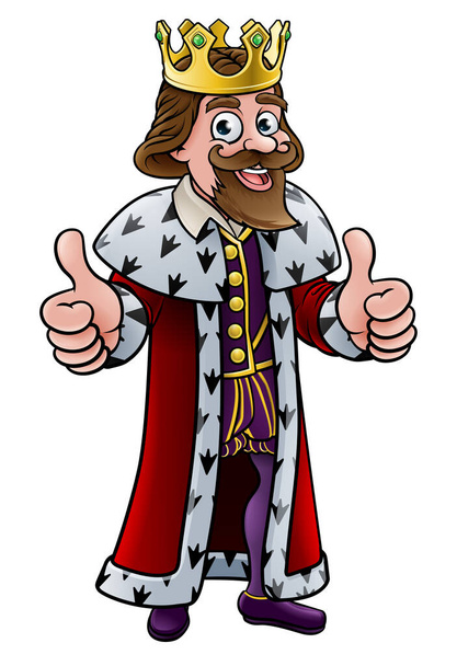 Cartoon king character wearing a crown and giving two thumbs up - Vektori, kuva