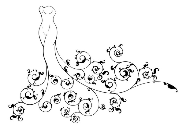 A wedding dress bride abstract floral design concept illustration - Vetor, Imagem