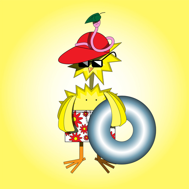 Chicken and worm on the beach - Vector, Image