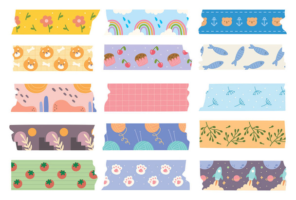 set of colorful cute tape patterns, vector illustration - Vector, Image