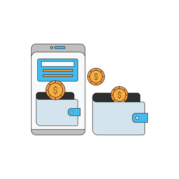 Online money is transferred to cash. - Vector, imagen