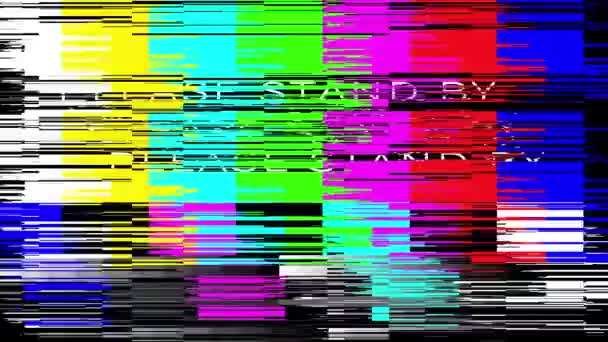 Please stand by. SMPTE television color test calibration bars. Loopable animation with glitch interference - Footage, Video