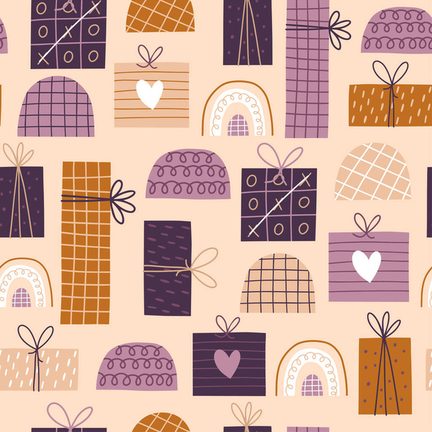 Seamless pattern with gift boxes. Fashionable background for wrapping paper. - Vektor, Bild