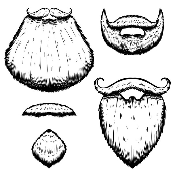 Set of Illustration of beard in engraving style on white background. Design elements for poster, t-shirt. Vector illustration. - Διάνυσμα, εικόνα