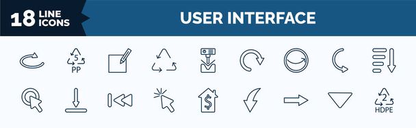set of user interface web icons in outline style. thin line icons such as loop arrow, recycable, round right arrow, mouse clicker, mouse arrow, pointing right, drop down, hdpe 2 vector. - Wektor, obraz