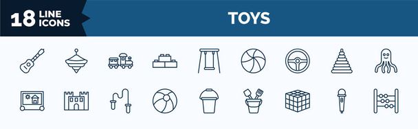 set of toys web icons in outline style. thin line icons such as guitar toy, blocks toy, steering wheel toy, etch a sketch beach ball thinking game microphone abacus vector. - Vector, Image