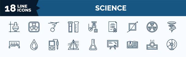 set of science web icons in outline style. thin line icons such as lab, test tube, refraction, momentum, dispersion, science book, submerge, plasma ball vector. - Vector, afbeelding
