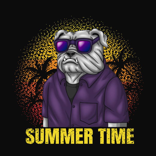 bulldog ready vacation summer time vector illustration - Vector, Image
