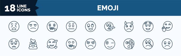 set of emoji web icons in outline style. thin line icons such as stress emoji, silent emoji, angry with horns worried -mouth curious cry slightly frowning vector. - Vector, imagen