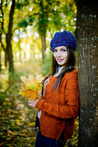 fille en feuilles d'automne - Photo, image