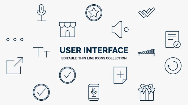 concept of user interface web icons in outline style. thin line icons such as mic, double checking, low volume, checked, volume, reload, new file, voice recording, giftbox vector. - Vektor, obrázek