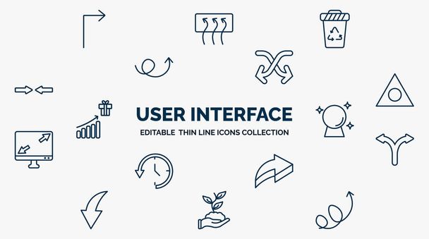 concept of user interface web icons in outline style. thin line icons such as right arrow with turn, recycling container, move content, triangular, psychic, bifurcation, 3d forward arrow, hand and - Vettoriali, immagini