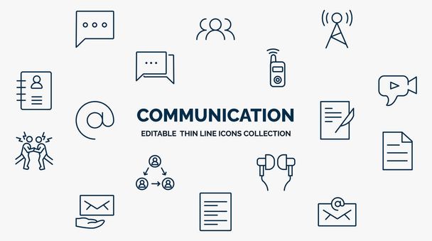 concept of communication web icons in outline style. thin line icons such as chat bubble, radio antenna, transmitter, video chat, writing letter, pager, hands free, text lines, emails vector. - Vecteur, image