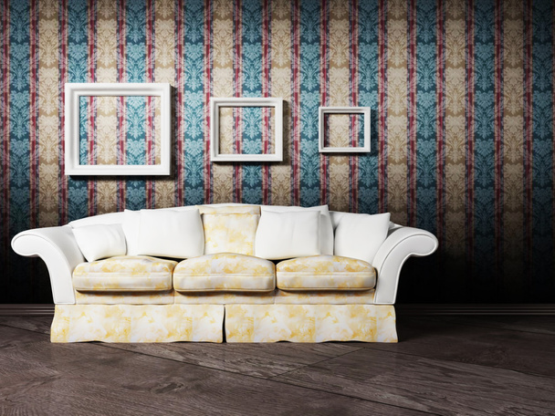Escena de diseño interior con un sofá blanco
 - Foto, Imagen