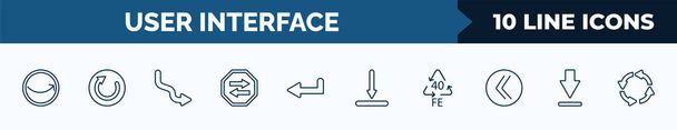 set of 10 user interface web icons in outline style. thin line icons such as round right arrow, restart, curve right arrow, two left arrows, return left arrow, downloading, 40 fe, big download - Vector, Image