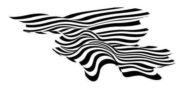 Waving flag as a brush stroke with zebra texture. Vest striped with fabric Black and white stripes curved in a bizarre way with waves curving along the trajectory. - ベクター画像
