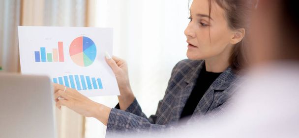 Young businesswoman or manager meeting with employee in conference room together about financial and investment for planning and strategy with chart and graph at the office, business concept. - Фото, зображення
