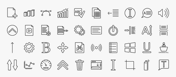 set of 40 user interface icons in outline style. thin line icons such as new page, anchor point, italics, sound on, add new document, left side alignment, indent, bold text, window graphic, - Vektor, Bild