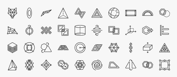 set of 40 geometric figure icons in outline style. thin line icons such as polygonal wolf head, polygonal wings, rectangle, foreground, tile, reflection, coordinates, transform, center alignment, - Vecteur, image