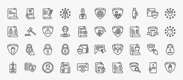 set of 40 gdpr icons in outline style. thin line icons such as consent, rectification, pendrive, gdpr, attention, profiling, information, lock, plain, account, transparency, penalty editable vector. - Vector, imagen