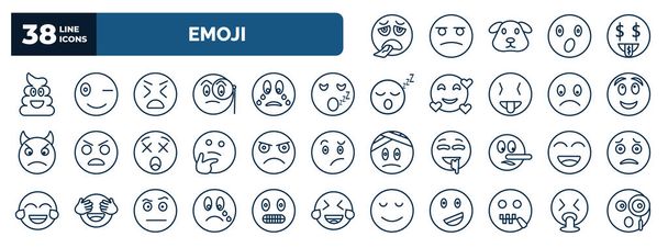 set of emoji web icons in outline style. thin line icons such as exhausted emoji, poo emoji, stress sleeping imagine pouting happy cry -mouth , puking vector. - Vettoriali, immagini