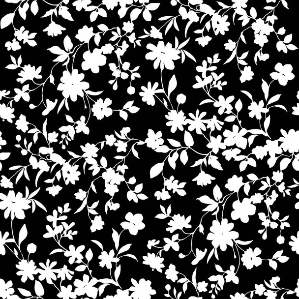 Allover black and white floral seamless pattern. Vector illustration. Perfect for various home furnishings, Bedding, Window treatment, Tabletop, paper products, scrapbooking, kitchen textiles ,bed in - Vector, Image