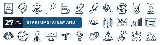 set of startup stategy and web icons in outline style. thin line icons such as humanpictos, purpose, quick, idea magnet, stationery, web de, ceo, clap vector. - Vector, Imagen