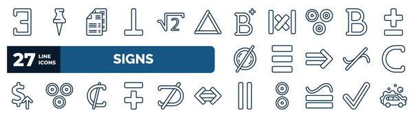 set of signs web icons in outline style. thin line icons such as there exists, perpendicular, b calification, b letter, identical to, is a sub of, is not a sub, is parallel to vector. - Vektor, kép