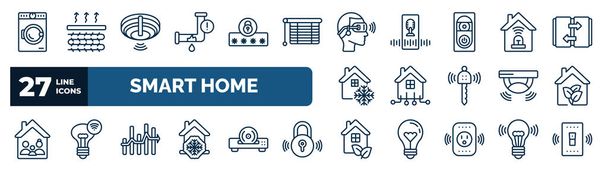 set of smart home web icons in outline style. thin line icons such as washer hine, leak, virtual reality, alarm system, automation, eco friendly, chart, eco home vector. - Vektor, Bild