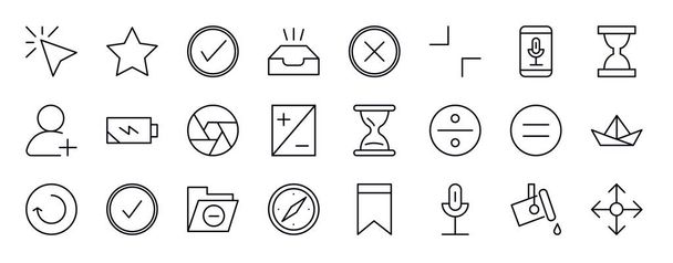 user interface editable line icons set. user interface thin line icons collection. cursor, favourite, check square, empty, wrong, minimal, voice recording vector illustration. - Vector, Image