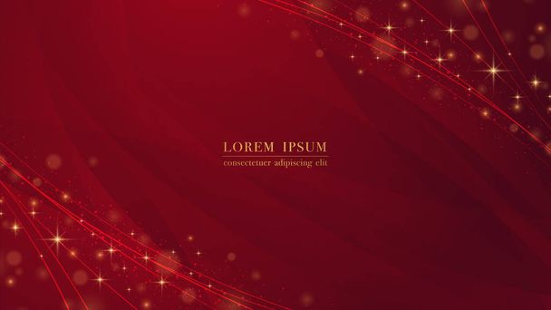 Red luxury background with golden line element and glitter light effect decoration - Vektor, obrázek