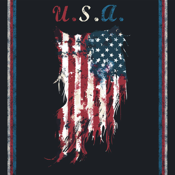 bandera americana con textura grunge, ilustración vectorial tee gráfico pared arte hogar textil postal impresión pegatina diseño - Vector, Imagen