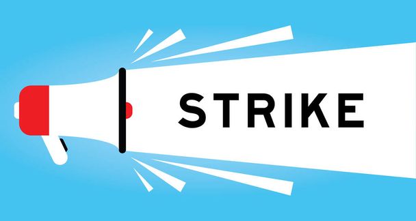 Kolor megafon ikona ze słowem strajk w białym banerze na niebieskim tle - Wektor, obraz