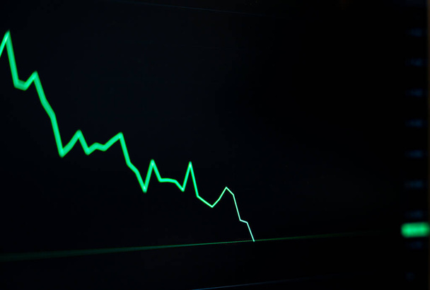 Borsada panik piyasası, volsonbahar kar ve zarar grafiği üzerinde akan yeşil çizgi grafiği ile hızlı hareket eden şamdan sinyal grafiği teknik ile döviz yatırımı ticareti - Fotoğraf, Görsel