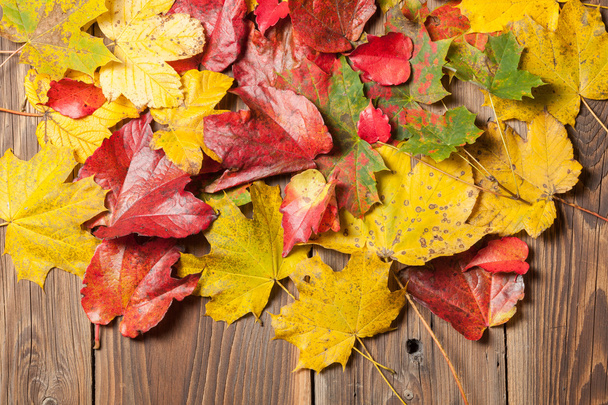 Hojas de otoño en la mesa
 - Foto, Imagen