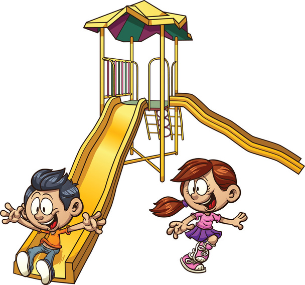 Crianças brincando em um slide
 - Vetor, Imagem