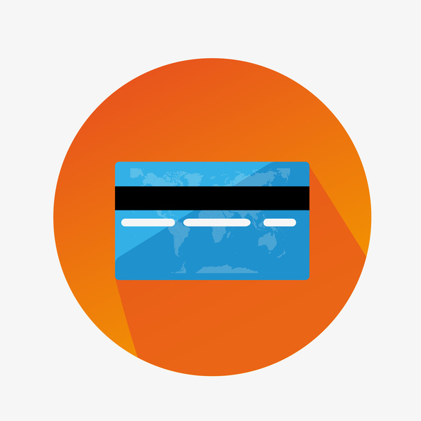 Platte blauwe creditcard met wereldkaart met lange schaduw - Vector, afbeelding