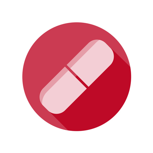 Flat Medical Pill Icon With Long Shadow - Vector, Image