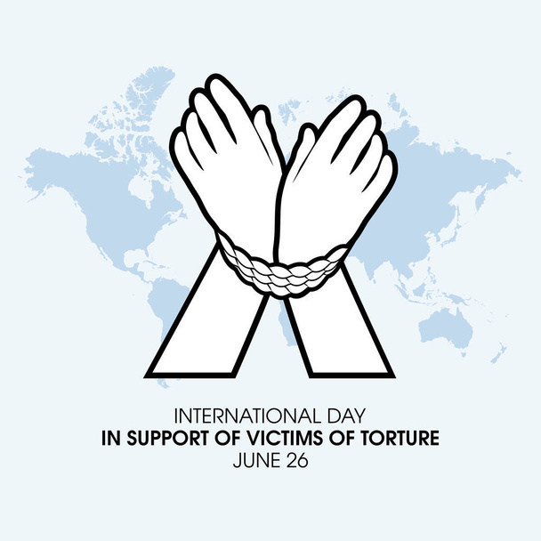Międzynarodowy Dzień Wspierania Ofiar Wektora Tortur. Ręce związane wektorem linowym izolowanym na białym tle. Sylwetka zakuta w kajdanki. Ikona maltretowanych ludzi. 26 czerwca. Ważny dzień - Wektor, obraz