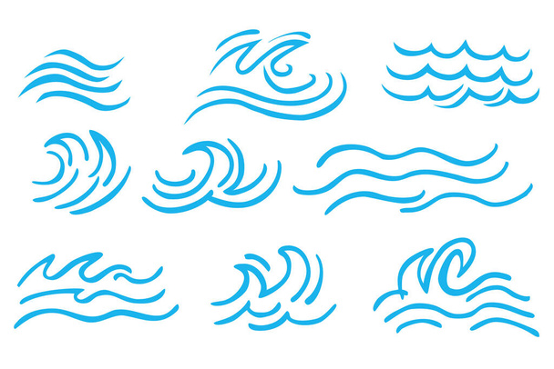 Set 9 Semplice schizzo vettoriale blu di onda - Vettoriali, immagini
