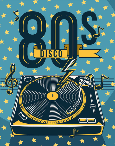 80s disco - retro funky music turntable design - Vector, Image
