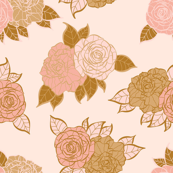Modern tropical rose flowers seamless pattern design. Seamless pattern with spring flowers and leaves. Hand drawn background. floral pattern for wallpaper or fabric. Botanic Tile. - Vektor, Bild