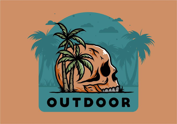 Skull skeleton head under coconut trees illustration design - Vector, Image