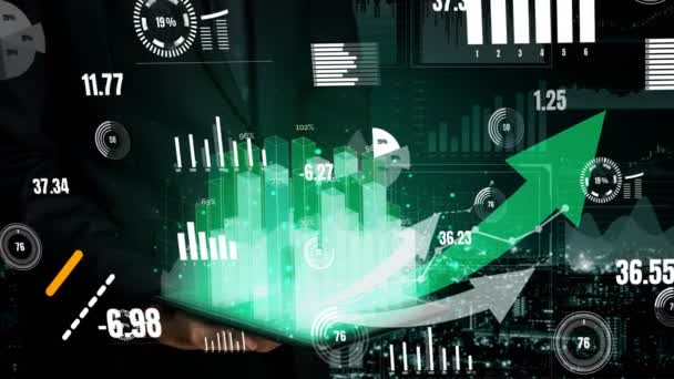 Double Exposure Image of Business and Finance conceptual - Businessman with report chart up forward to financial profit growth of stock market investment. - Footage, Video