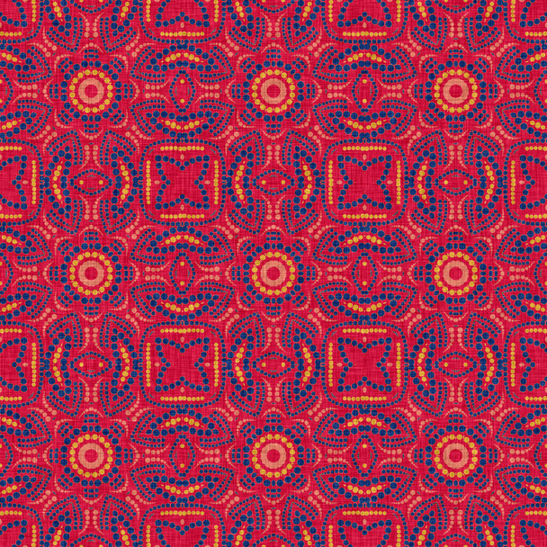  Versátil estampado masculino de bufanda azul roja en estilo ornamental floral caleidoscópico. Patrón simétrico inconsútil de bandana boho de verano indio. - Foto, Imagen