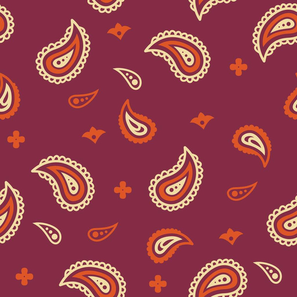 Seamless bandanna pattern. Vector red american bandanna with classic traditional ornament decorations for background - Vektör, Görsel