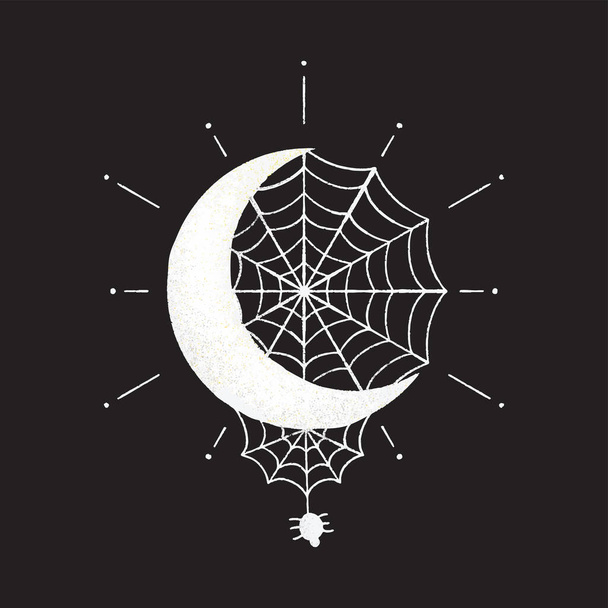 Графическая иллюстрация, Хэллоуин текстура искусства, паутина и паук на Луне, звезды векторные рисунки для одежды и т.д.. - Вектор,изображение