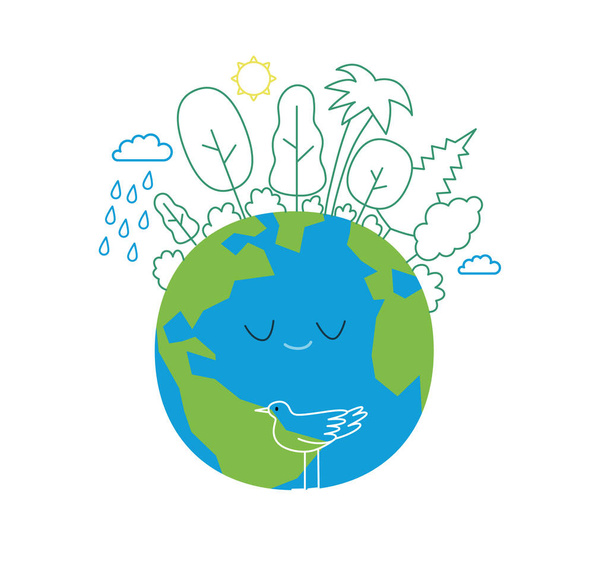 Ecology - Earth day -Modern flat vector concept illustration of a globe plated by trees. Creative landing web page illustartion - Вектор,изображение