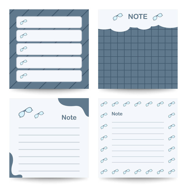 Set of square notepads with Glasses - Vector, Image
