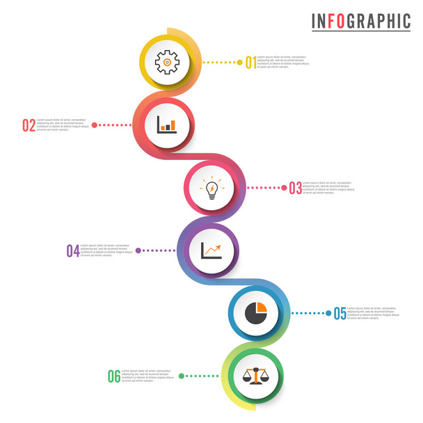 Circle infografica modello sei opzione, processo o fase per la presentazione aziendale - Vettoriali, immagini